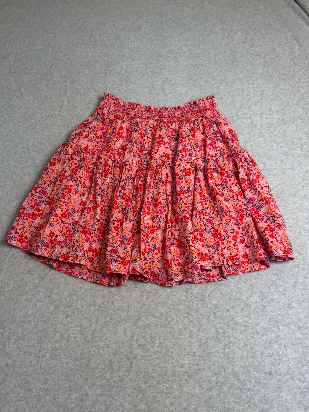 Pink Floral Tiered Mini Skirt Vibrant Floral Print Bohemian Flirty Size
Medium
